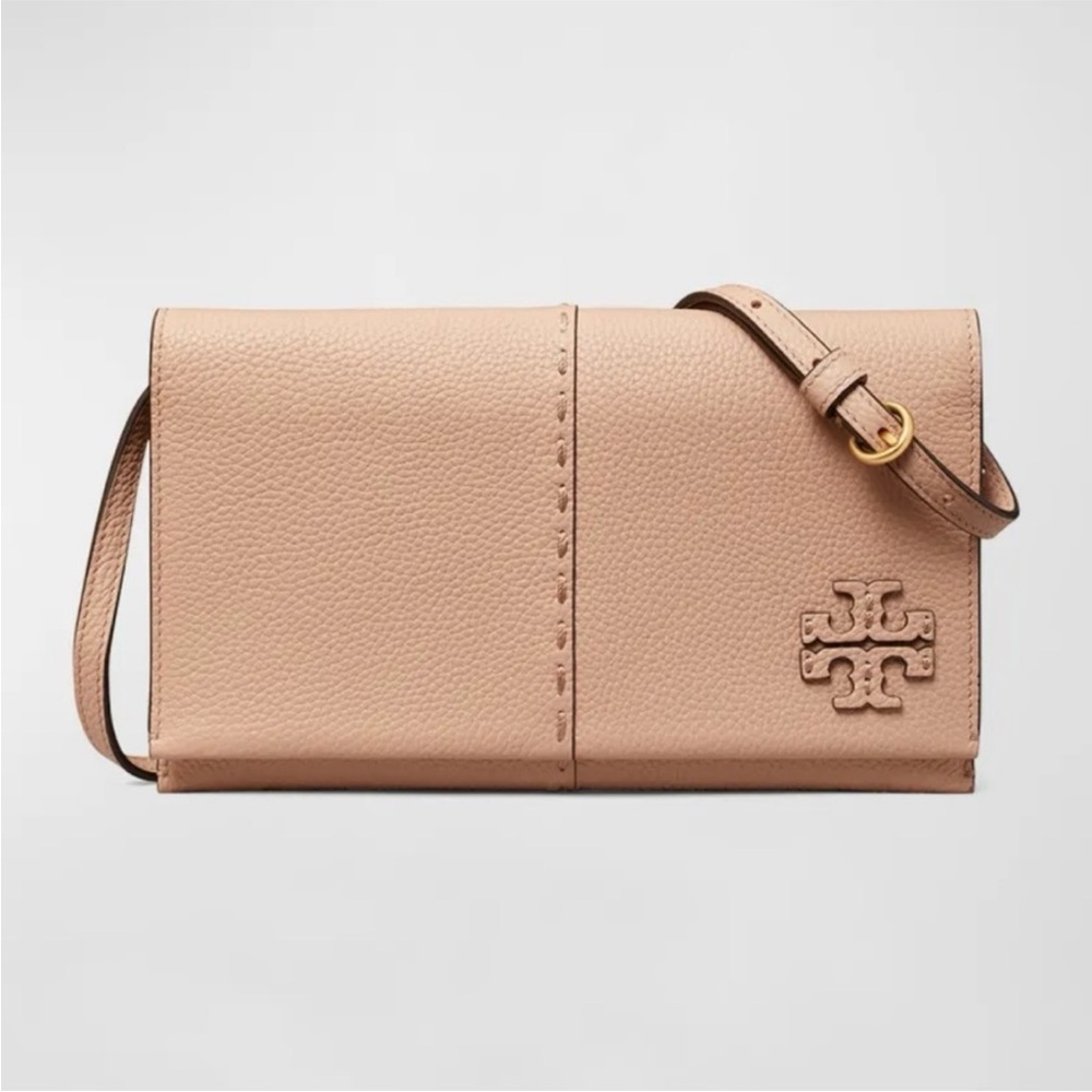 Tory Burch McGraw Wallet Leather Crossbody Bag Color: Goan Sand